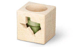 Carved limestone votive holder with Texas design.