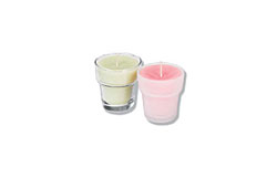 Clear glass votive holder.
